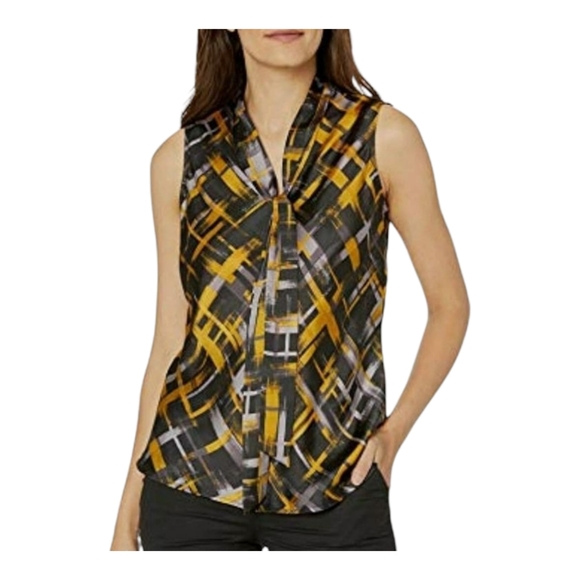 Kasper Sleeveless Blouse Gold Black Patterned Size M - Picture 1 of 8